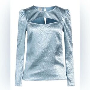 NWT Anthropologie Baum Und Pferdgarten Marcy Top Satin Size US 6 Blue Fog Blouse